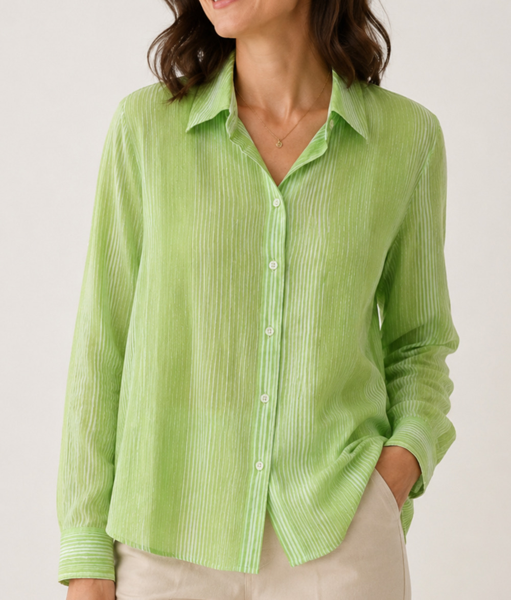 Talbots Petite X Button Up Shirt Green White Stripe Cotton NWT Resort Coastal